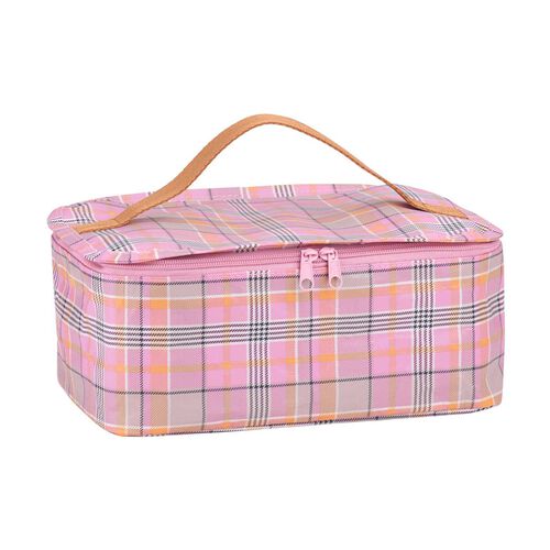 Kollab Toiletry Stash Bag Pink Blanket Check